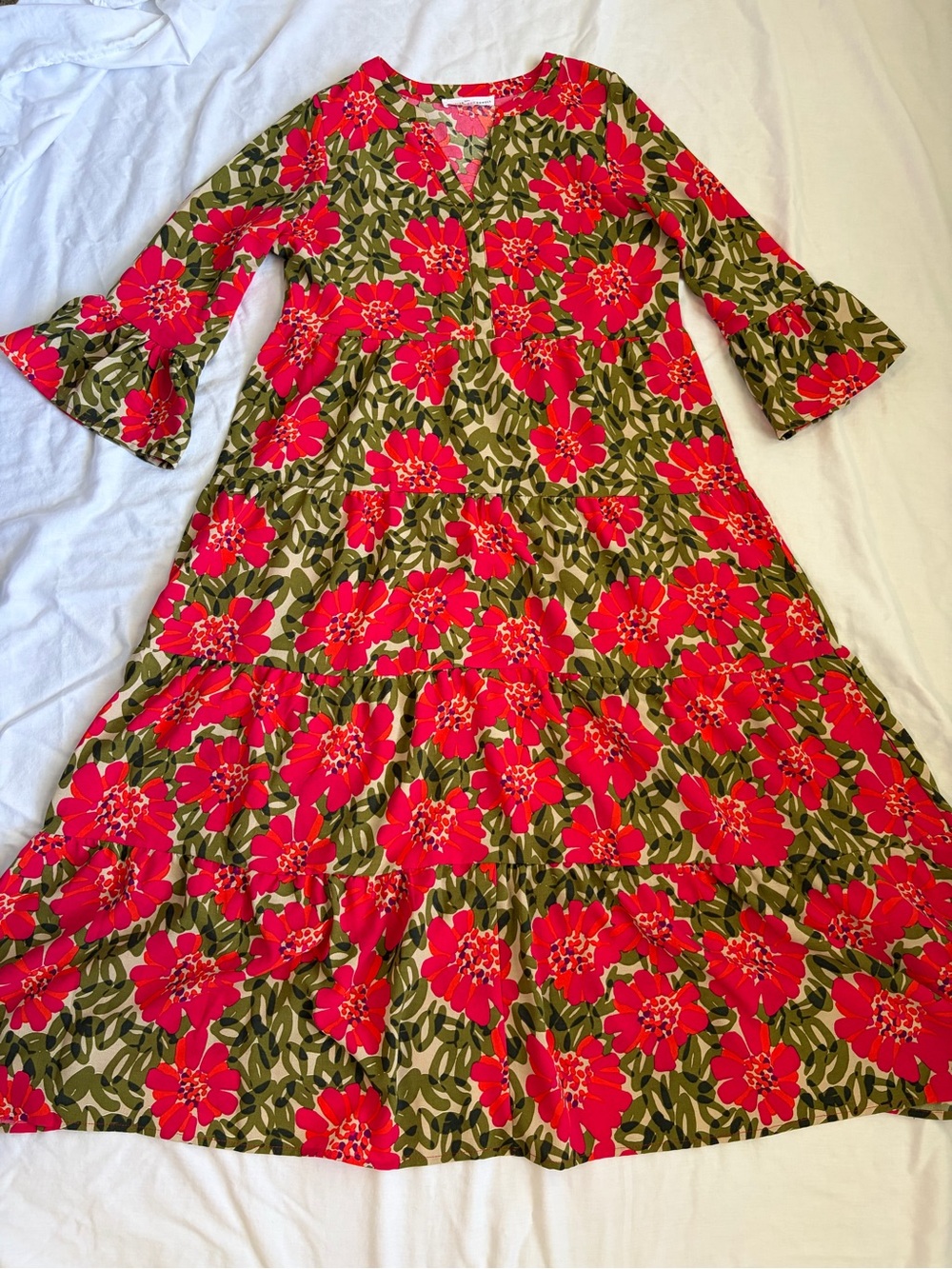 Michelle McDowell Floral Tiered Maxi Dress - Pink & Green - Size Small